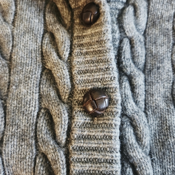 Ralph Lauren Gray Sweater Cardigan Cashmere Wool Button Up Collegiate Chunky Med - Picture 3 of 8